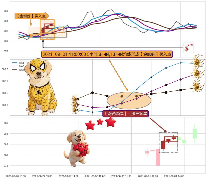 上涨两颗星 | 上涨三颗星+下探上涨+阳包阴(穿头破脚) ➕ 【金蜘蛛】买入点